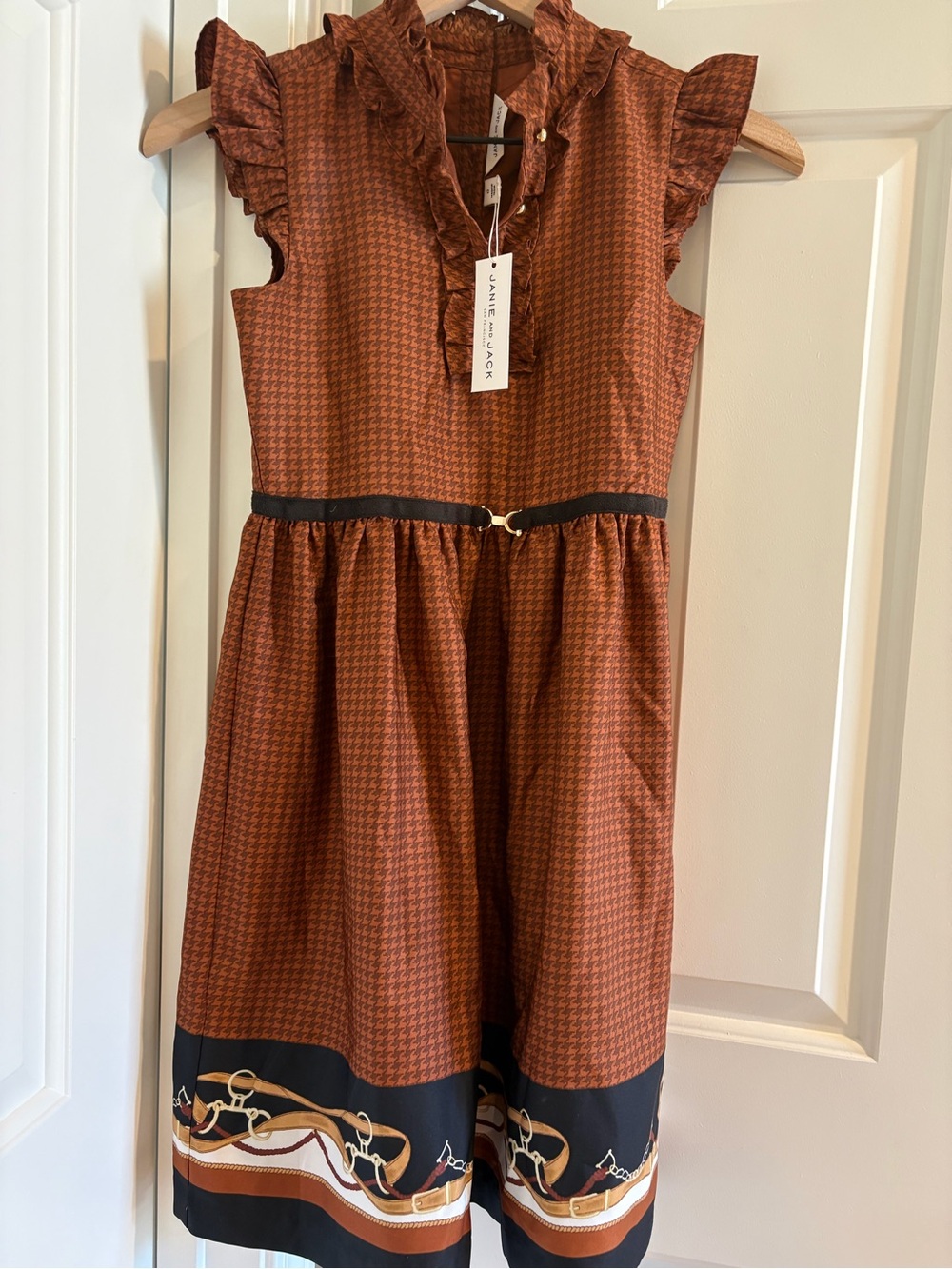 NWT Janie and Jack Girls' Equestrian Belted British Preppy Ruffle Dress (12)